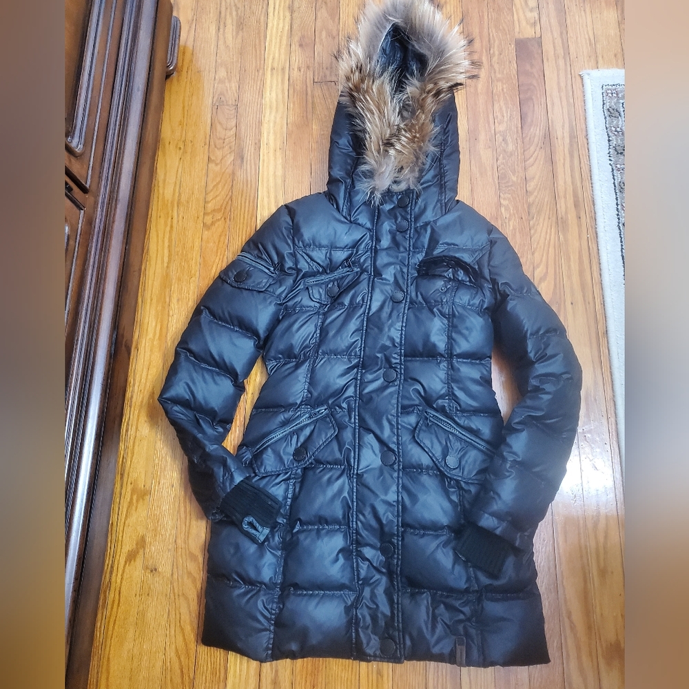 RUDSAK Authentic WINTER Black VERY Puffer Coat with Faux Fur Hood WOMENS SZ PS